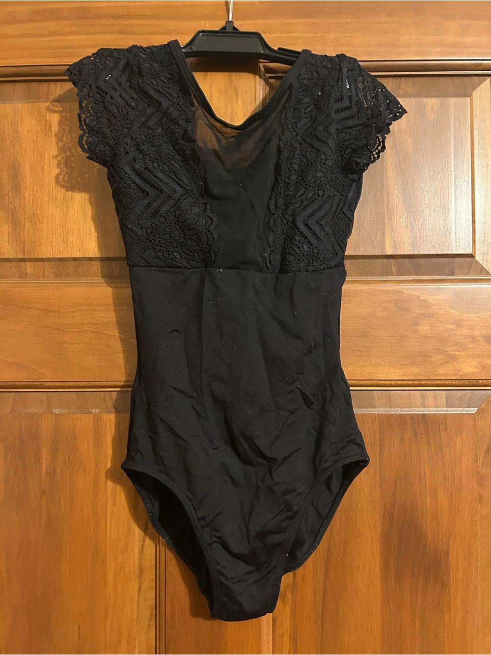 Black Lace Sleeve Dance Leotard for Kids